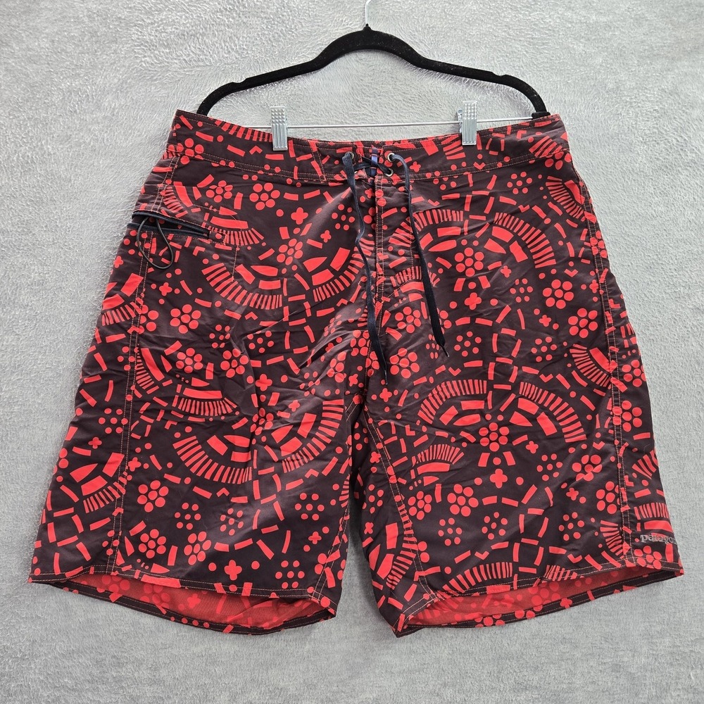 Patagonia Men Swimwear 36 Red Nylon Brand Logo Embroidery Board‎ Shorts